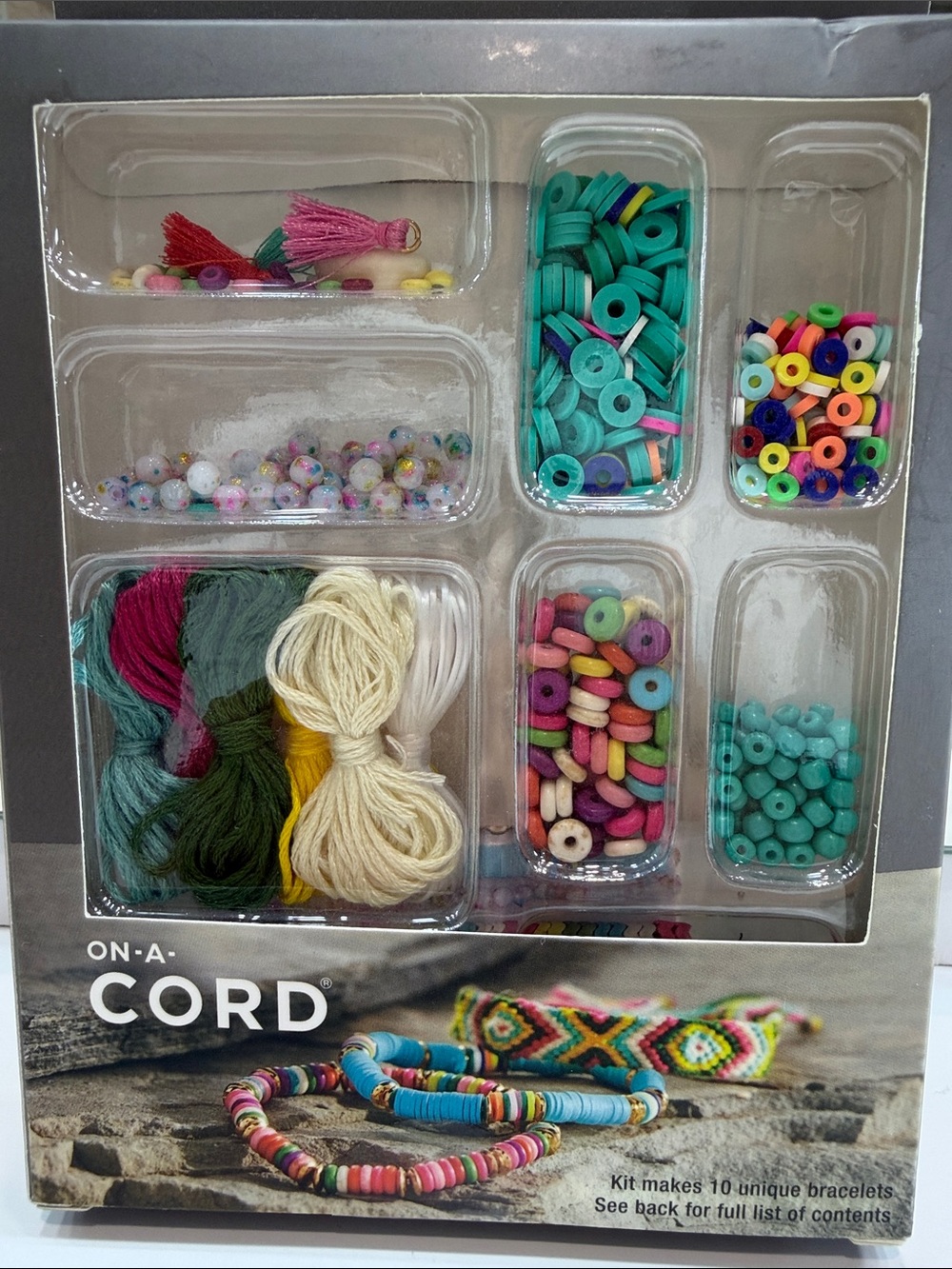 On-A-Cord Bracelet Kit with Multi-Color Beads and Threads